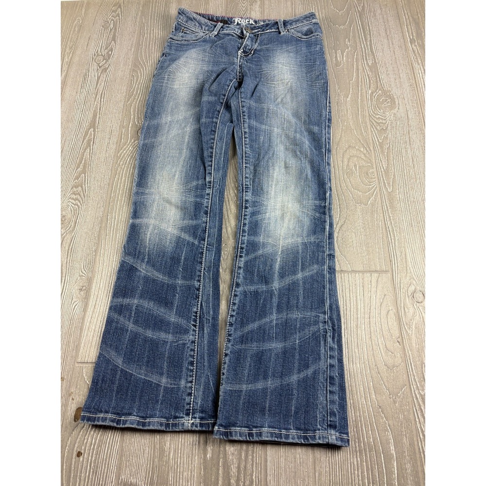 Wrangler Rock 47 Jeans Womens Low Rise Boot Cut Blue Denim Inseam 30 No Size Tag